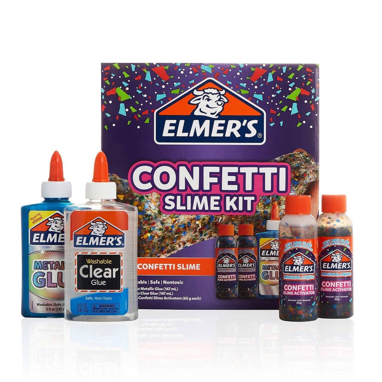 Confetti Slime Kit, Slime Supplies Include Metallic Glue, Clear Glue, Confetti Magical Liquid Activator, 4 Count - Perfect for Parties, Gift, Kids Activity Time
